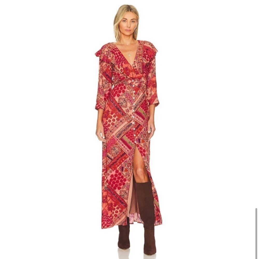 Free People Floral Maxi Dress Women’s XS Red Paisley Patchwork - Picture 2 of 5